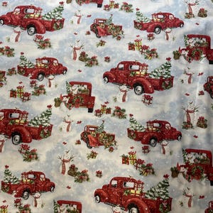 NEW! Susan Winget snow truck day Christmas Fabric by the yard 100% cotton for clothing ,crafts and quilting ,  bty 1/4 1/2 3/4