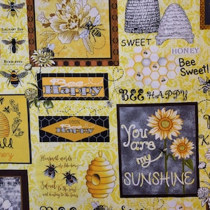 Honey Bee Cotton Fabric: Yellow Patchwork Quilting Fabric