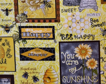 Honey Bee and Flowers Patchwork Fabric 100% cotton for clothing ,crafts and quilting, B.T.Y.3/4,1/2,1/4,fat quarter