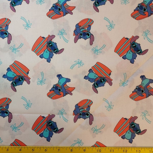 Lilo Stitch surfing  Fabric by the yard 100% cotton for clothing ,crafts and quiltingB.T.Y.,1/2,1/4,fat quarter