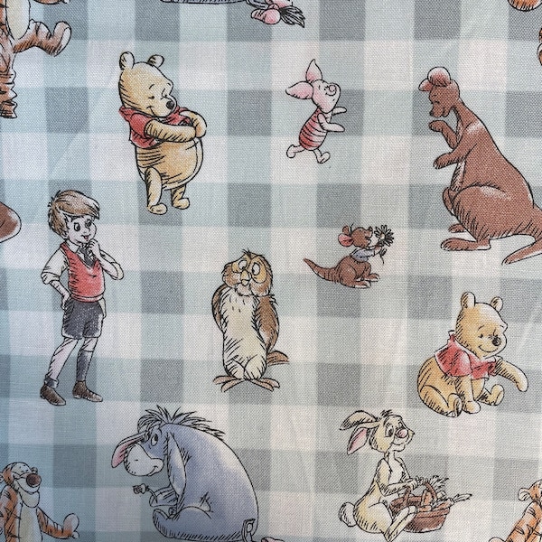 Winnie the Pooh Bear and friends Gingham Cotton Fabric 100% cotton for clothing ,crafts and quilting,B.T.Y.,3/4,1/2,1/4,FQ.