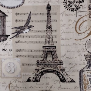 Paris Eiffel Tower Floral Cotton Fabric: Novelty Print By The Yard