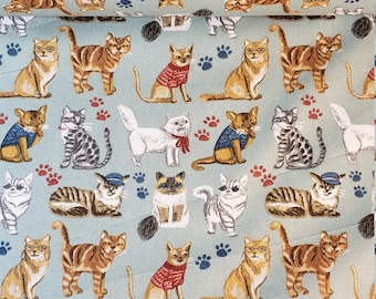 Novelty Lounging Cats,green Fabric, 100% Cotton, Quilting & Crafts