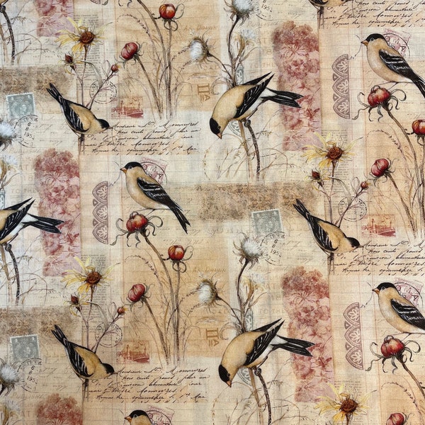 Goldfinch Thistle patch Susan Winget 100% cotton for clothing ,crafts and quilting ,BTY,3/4,1/2,1/4,fat quarter