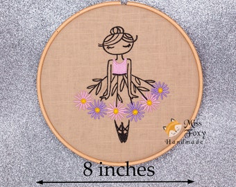 Ballerina Aster Flower Dress Dance Post 8 inch Embroidered Hoop | Wall Hanging Art | Home Decor | Personalize Gift | Embroidery