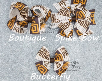 San Diego Padres Baseball Hair Bow | Toddler Hair Bows | Girls Hair Bow | Baby Headband | Spike Bow | Butterfly | Sport Team Baseball