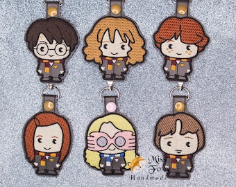 Chibi HP Wizard School Students Vinyl Snap Tab Keychain | Key Fob | Purse Charm | Backpack Tag | Embroidered Vinyl | Great Gift Ideas