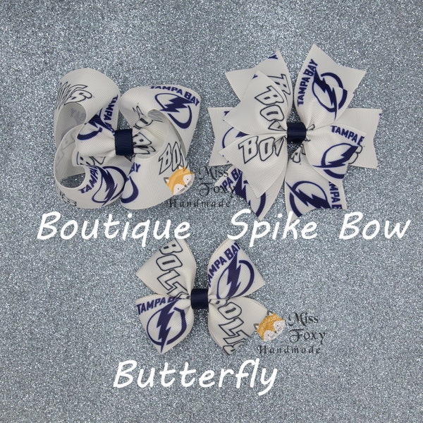 Tampa Bay Lightning Hockey Hair Bow | Toddler Girls Hair Bow | Baby Headband | Spike Bow | Butterfly | Bolt Hair Clip Bow