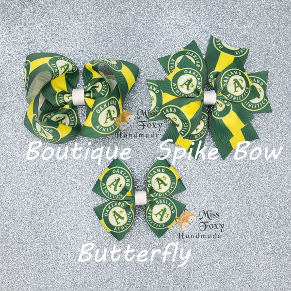 Oakland A's Athletics Baseball Hair Bow | Toddler Hair Bows | Girls Hair Bow | Baby Headband | Spike Bow | Butterfly | Bay Area Sports Team