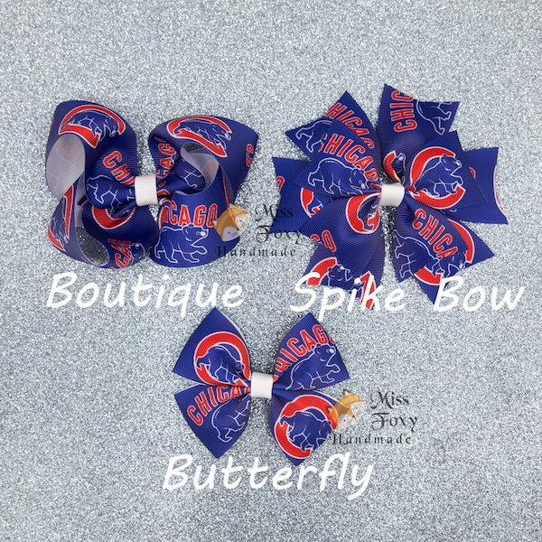 Chicago Cubs Baseball Hair Bow | Toddler Hair Bows | Girls Hair Bow | Baby Headband | Spike Bow | Butterfly | Sport Team Baseball