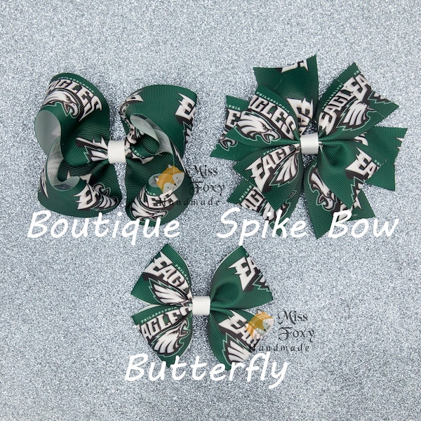 Philiadelphia Eagles Football Hair Bow | Toddler Girls Hair Bow | Baby Headband | Spike Bow | Butterfly | Philly Eagles Hair Clip Bow