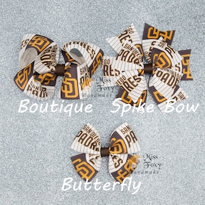 San Diego Padres Baseball Hair Bow | Toddler Hair Bows | Girls Hair Bow | Baby Headband | Spike Bow | Butterfly | Sport Team Baseball
