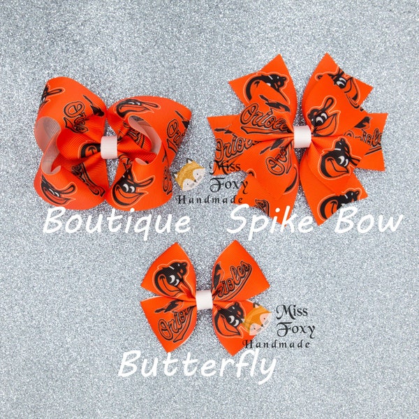 Baltimore Orioles Baseball Hair Bow | Toddler Hair Bows | Girls Hair Bow | Baby Headband | Spike Bow | Butterfly | Sport Team Baseball