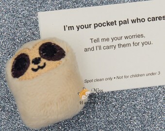 Peluche de perezoso pequeño y preocupado: mini Minky Pocket Pal, juguete bordado para aliviar el estrés, regalo para la ansiedad, peluche de apoyo emocional