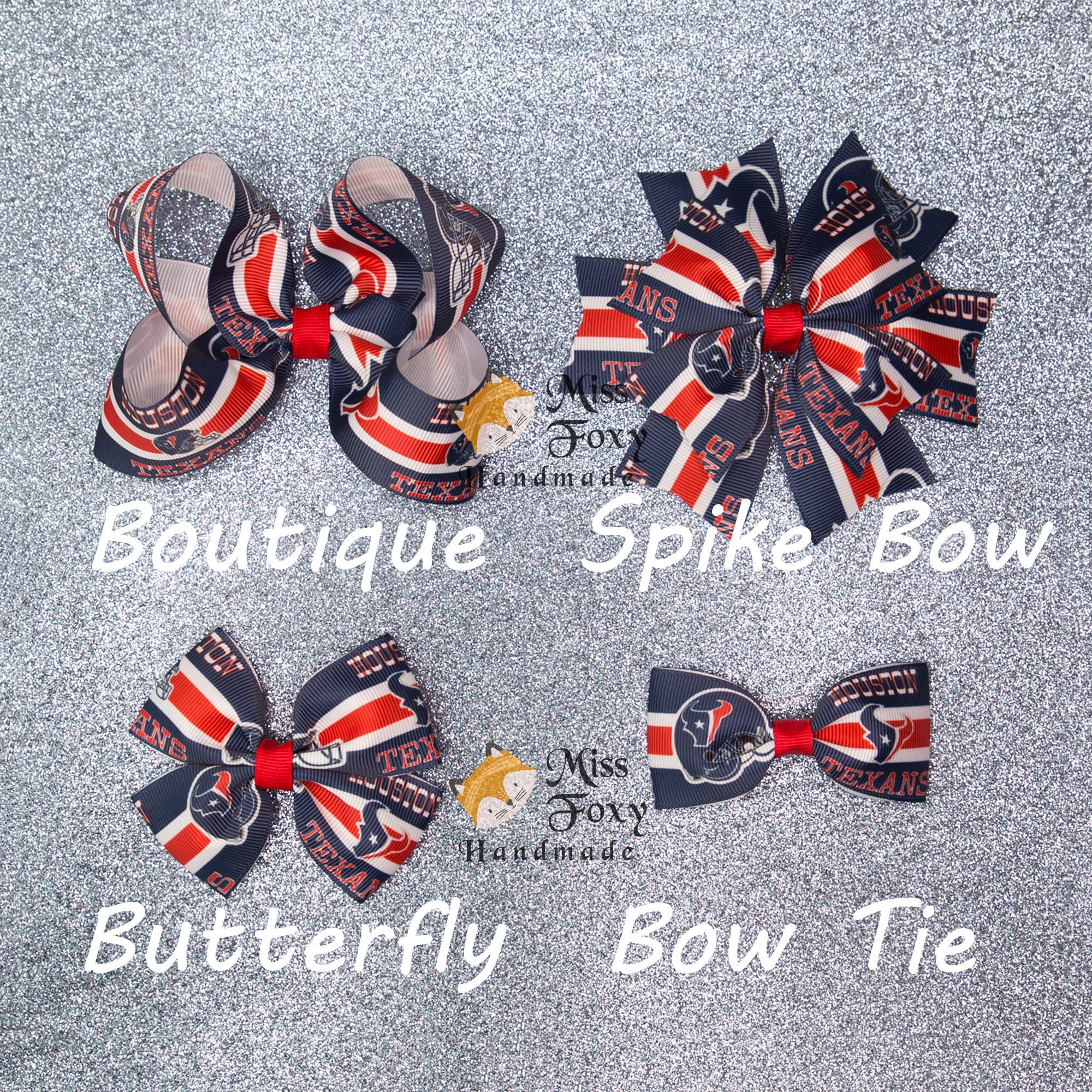 Houston Texans Football Hair Bow | Toddler Hair Bows | Girls Hair Bow | Baby Headband | Spike Bow | Butterfly | Houston Texans Hair Clip