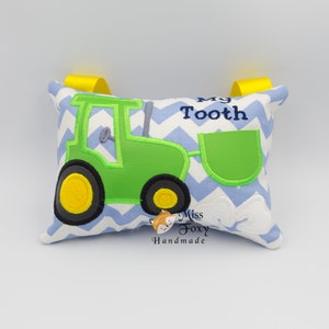 Green Farm Tractor My Lost Tooth Fairy Kussen | Gepersonaliseerde tandenzak | Lost Tooth Kussen | Tooth Fairy Deurhanger | Pluche gevulde zak