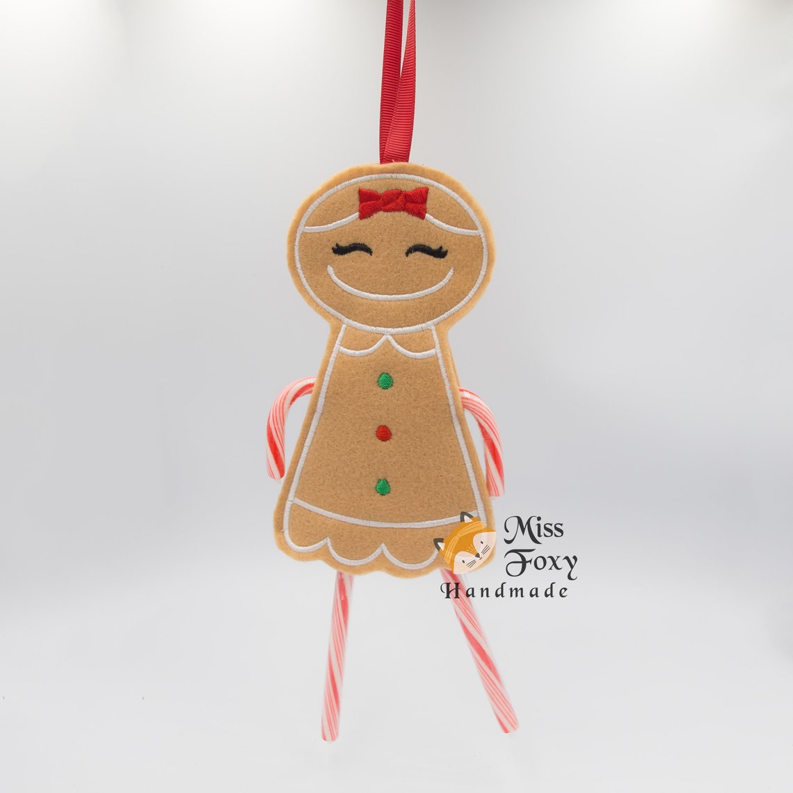 Christmas Gingerbread Man Candy Cane Holder Ornament Felt Xmas Etsy