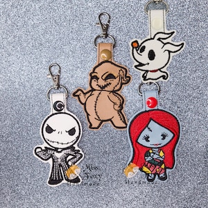 Hallowen Couple Jack & Sally, Zero, Burlap Vinyl Keychain | Key Fob | Backpack Charm | Zipper Pull | Luggage Tag | Embroidered Vinyl