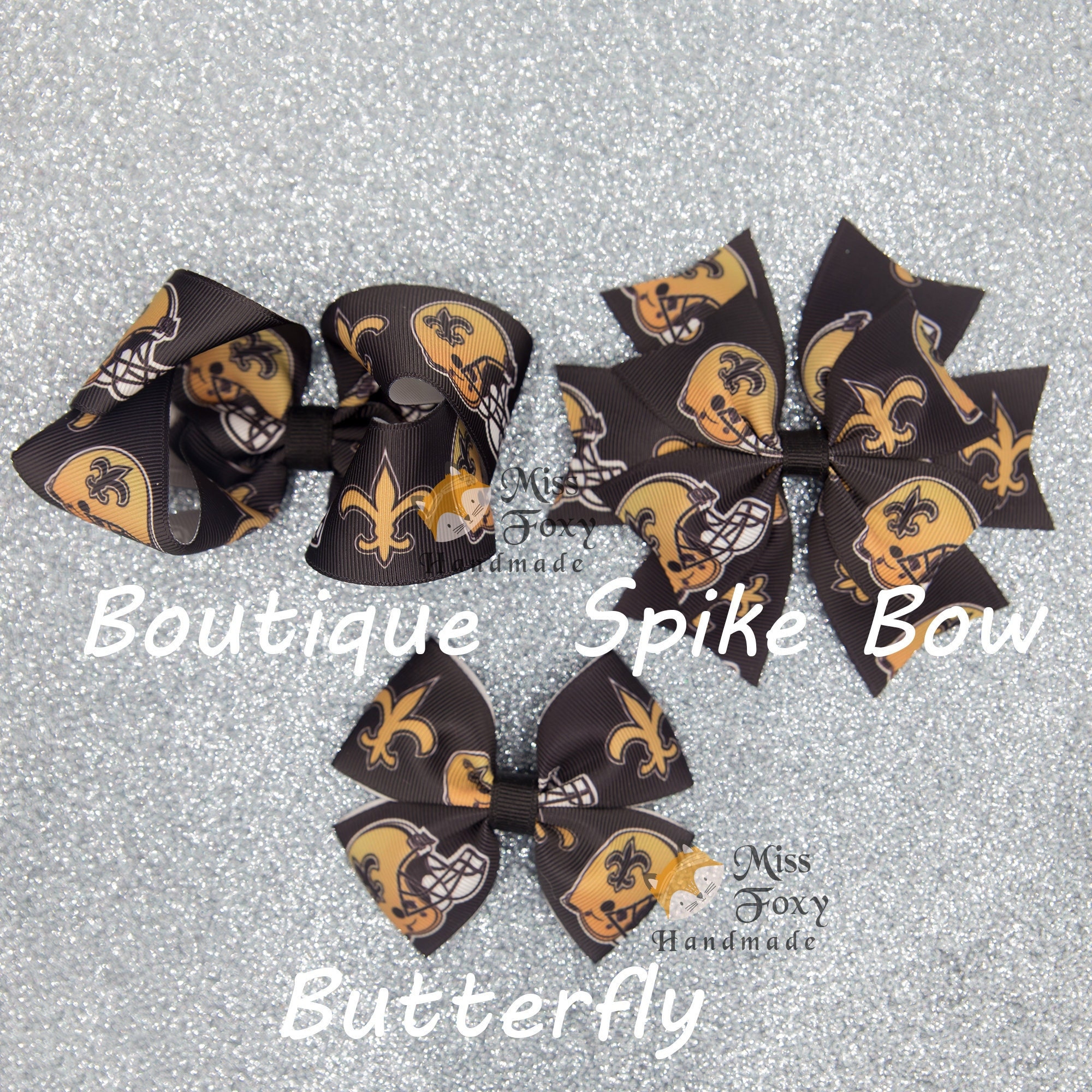 New Orleans Saints Football Hair Bow | Toddler Girls Hair Bow | Baby Headband | Spike Bow | Butterfly | New Orleans Saints Hair Clip Bow