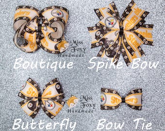 Pittsburgh Football Hair Bow | Black and Gold Football Bow for Girls | Game Day Hair Accessory | Boutique Spike Butterfly Bow