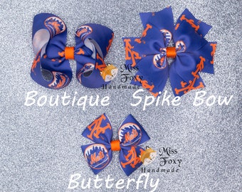 New York Mets Baseball Hair Bow | Toddler Hair Bows | Girls Hair Bow | Baby Headband | Spike Bow | Butterfly | Sport Team Baseball