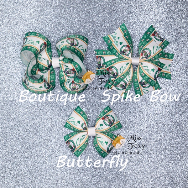 Boston Celtics Basketball Hair Bow | Toddler Hair Bows | Girls Hair Bow | Baby Headband | Spike Bow | Butterfly | Sport Team Hoop