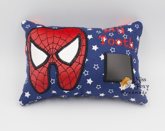 Superhero Spider Boy My Lost Tooth Fairy Pillow | Personalized Bag | Lost Tooth Pillow  | Tooth Fairy Door Hanger | Plush Stuffed Pocket