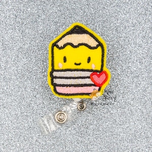 Back to School Pencil with Love Felt Feltie Badge Reel | Retractable ID Badge | Elementary Middle School Teacher Badge Holder | Lunch Badge