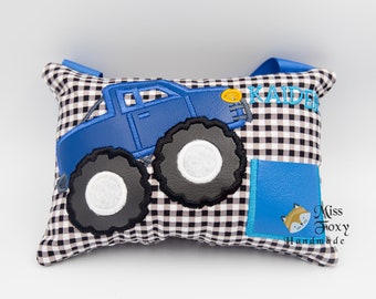 Blue Pickup Monster Truck Tooth Fairy Pillow | Personalized Bag | Lost Tooth Pillow  | Tooth Fairy Door Hanger | Plush Stuffed Tooth Pocket