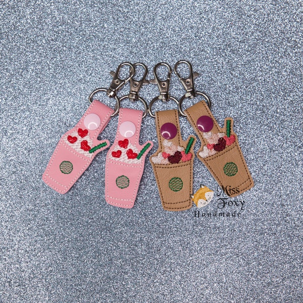 Valentine Hearts Latte Coffee Cup Vinyl Keychain | Key Fob | Backpack Charm | Purse Charm | Zipper Pull | Coffee Lover | Embroidered Vinyl