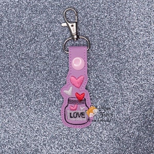 Love in a Jar Vinyl Keychain | Key Fob | Backpack Charm | Zipper Pull | Luggage Tag | Embroidered Vinyl | Valentine&#39;s Day Gift