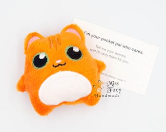 Orange Cat Worry Pet Plush & Onesie – Mini Minky Pocket Pal, Embroidered Stress Relief Toy, Anxiety Support Gift, Emotional Support Plushie