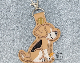 Llavero de vinilo con broche de presión para perro de la familia Beagle, llavero, dije para bolso, etiqueta para mochila, recuerdo de fiesta, vinilo bordado, gran regalo para mamá perruna.