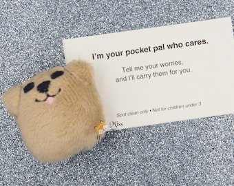 Tiny Dog Doggie Worry Pet Plush – Mini Minky Pocket Pal, Embroidered Stress Relief Toy, Anxiety Support Gift, Emotional Support Plushie