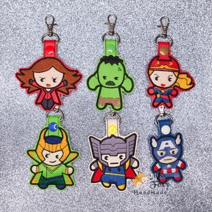 Superhero Chibi Style Movie Characters Inspired Vinyl Keychain | Key Fob | Backpack Charm | Zipper Pull | Luggage Tag | Embroidered Vinyl