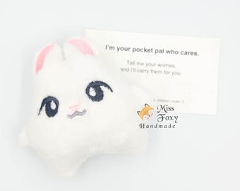 Lindo conejo de peluche y mono: Mini Minky Pocket Pal, juguete bordado para aliviar el estrés, regalo para la ansiedad, peluche de apoyo emocional