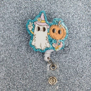 Süßer Halloween Süßes oder Saures Geist Kürbis Abzeichen Reel ID Halter | Einziehbares ID-Abzeichen | Halloween Lager Ausweishalter | Krankenschwester Anstecker