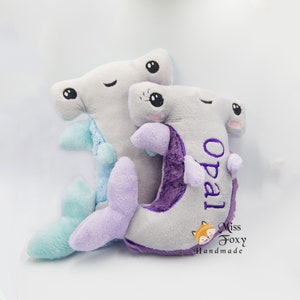Hammerhead shark Hammer Shark Sea Creature Minky Plush Stuffie, Personalized Embroidered Handmade Stuffed Cuddle Gift