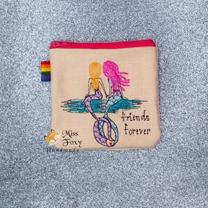 Mermaid Friends Forever Lined Linen Bag / Bolsa de auriculares / Bolsa de cremallera pequeña / Bolsa de primeros auxilios / Bolsa de maquillaje / Bolsa de monedas / Regalo para BFF