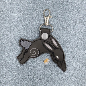 Watership Down Black Rabbit Vinyl Snap Tab Keychain | Key Fob | Purse Charm | Backpack Tag | Party Favor | Embroidered Vinyl | Great Gift