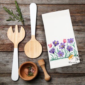 Spring Flower with Butterfly Embroidered Kitchen Towel 19&quot; x 28&quot; | Cotton Flour Sack Towels | Decor | Wedding Gift | Kitchen Decor