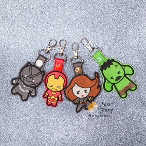 Superhero Chibi Style Movie Characters Inspired Vinyl Keychain | Key Fob | Backpack Charm | Zipper Pull | Luggage Tag | Embroidered Vinyl
