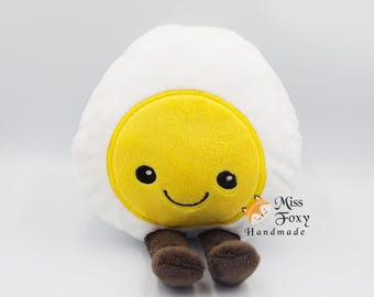 Cute Boiled Egg Plush Toy - 6"x6" Kawaii Egg Stuffie - Soft Handmade Food Plushie - Funny Gift for Kids & Egg Lovers