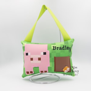Oreiller de fée aux dents perdues Piggie Gamer Pig 8 bits | Sac à dents personnalisé | Oreiller de dent perdue | Accroche-porte de fée des dents | Dent en peluche en peluche