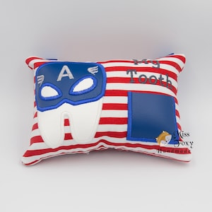 Super héros Captain USA - Ma fée des dents perdues | Sac personnalisé | Oreiller de dent perdue | Accroche-porte de fée des dents | Pochette rembourrée en peluche