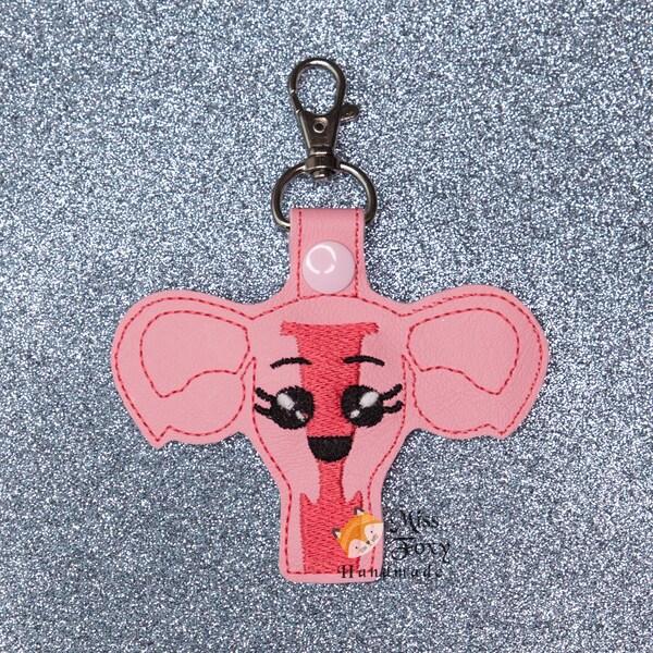 Cute Kawaii Uterus Vinyl Snap Tab Keychain | OBGYN Nurse Key Fob | Purse Charm | Backpack Tag | Party Favor | Embroidered Vinyl