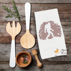 Bigfoot Embossed Hand Towel Embroidered Hand Towel 16&quot; x 30&quot; Outdoor Lover Gift | 100% Cotton Hand Towel | Sasquatch Home & Cabin Décor