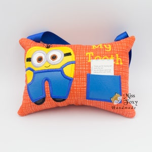 Tiny Yellow Henchmen My Lost Tooth Fairy Pillow for Girl / Bolsa de dientes personalizada / Almohada dental / Percha de puerta de hadas / Bolsillo relleno de felpa