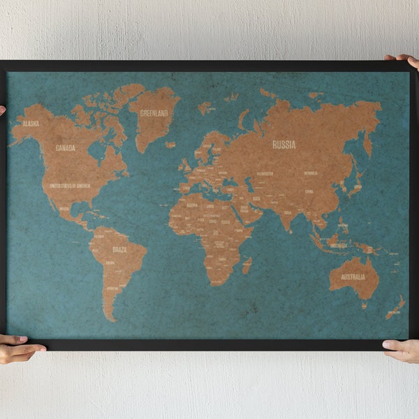 Cork World Map Etsy