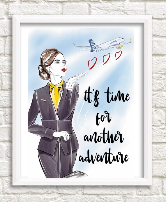 Vueling Stewardess Cabinepersoneel Travel Print - Etsy Nederland